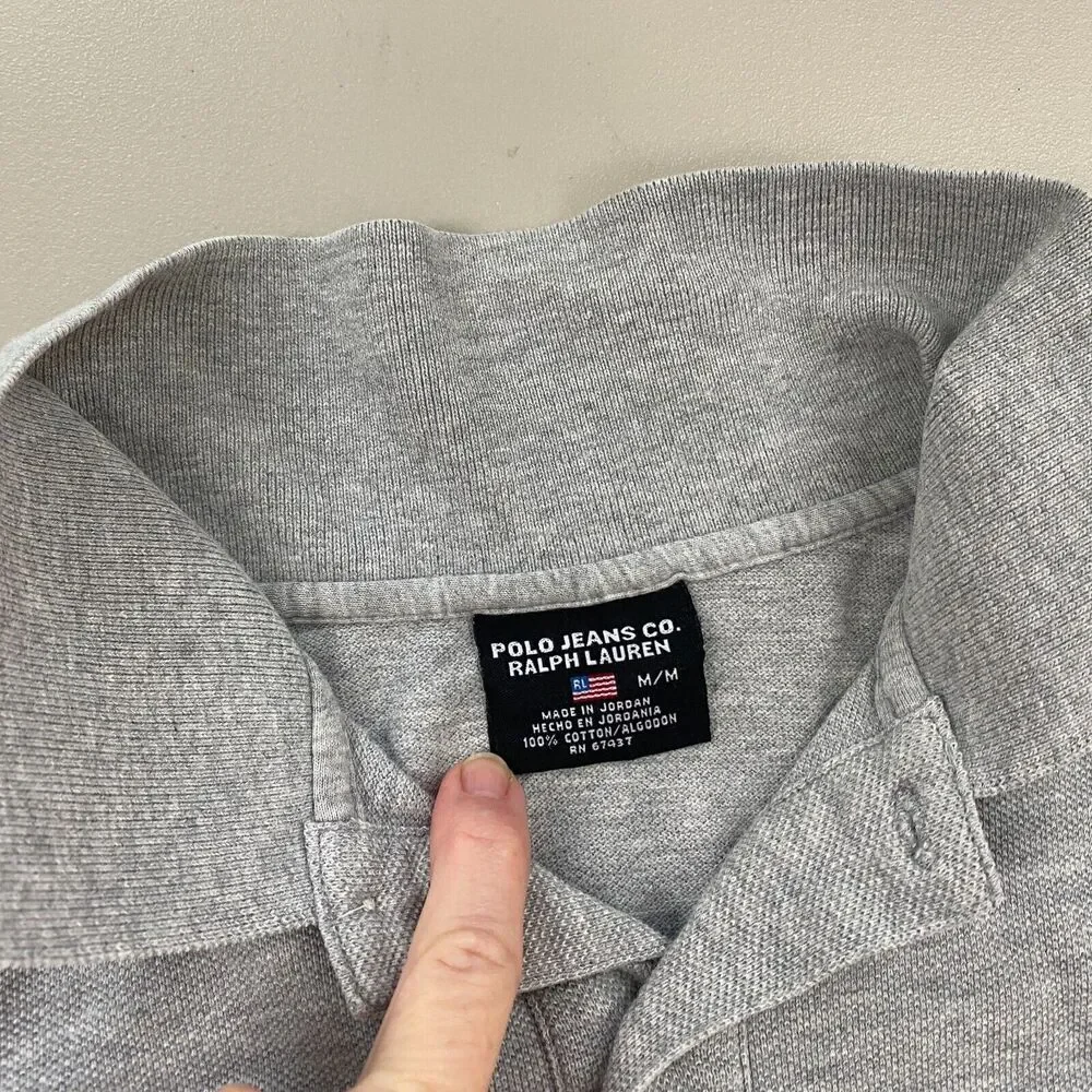 Vintage‎ Polo Ralph Lauren Shirt Medium Mens Cookie Patch Logo Jeans Co Gray 90s